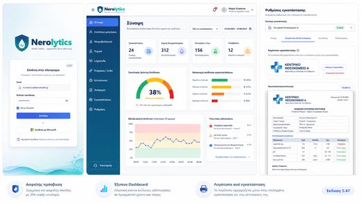 Οθόνες εφαρμογής login dashboard εκτυπώσεις